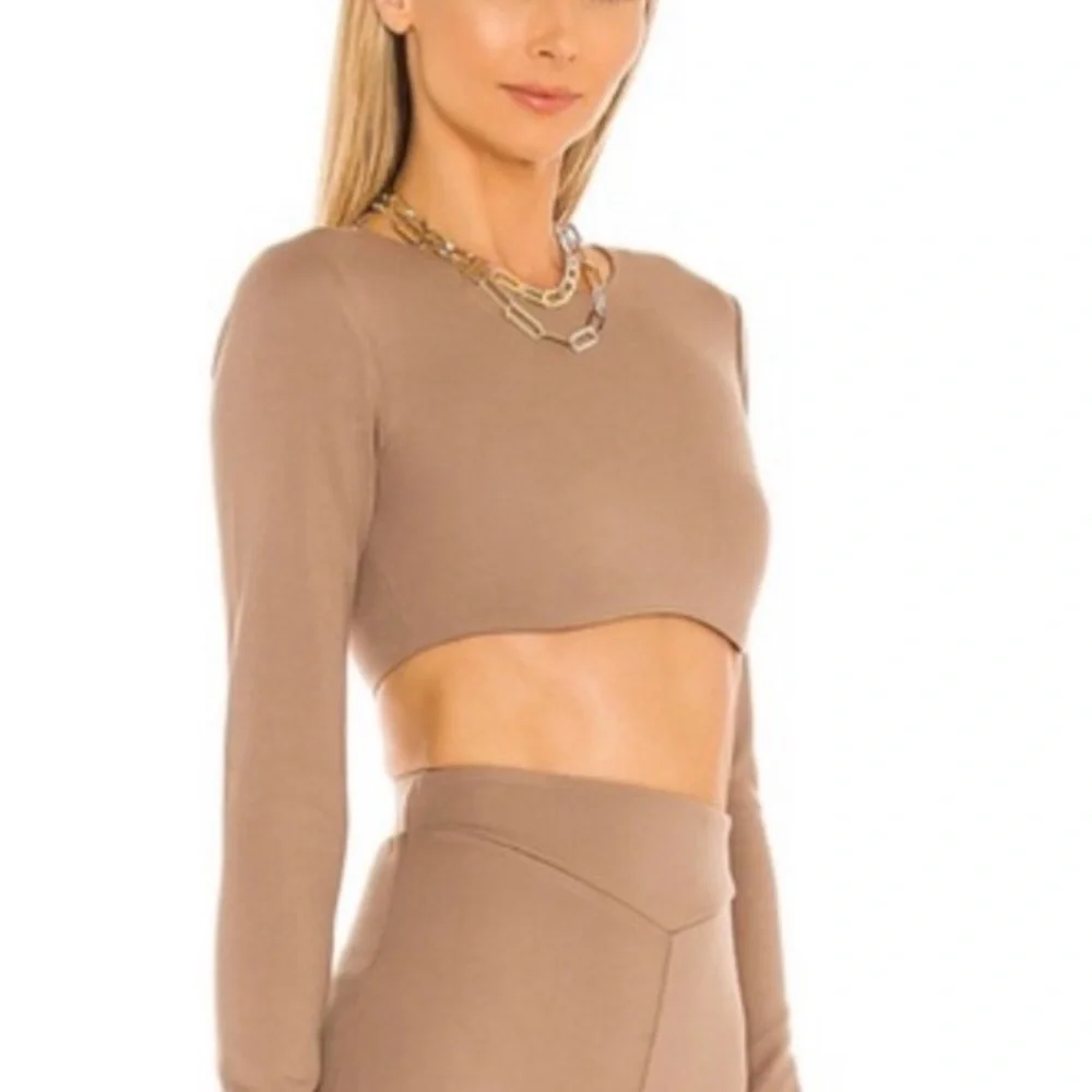 REVOLVE Long Sleeve Taupe Cropped Top